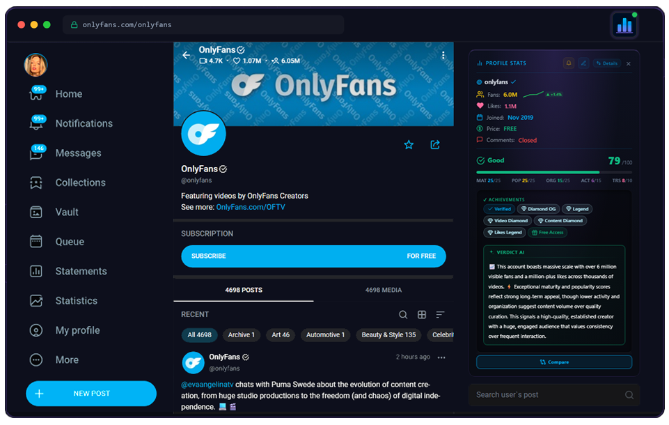 Profile Stats — live badge on an OnlyFans profile